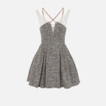 Lurex tweed mini-dress with chain